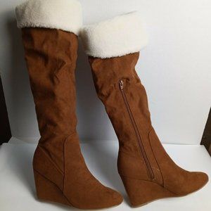 Size 8.5M , 7.5M , 11M Massini Suede Tall Boots Ellie Wedge Heeled Chestnut
